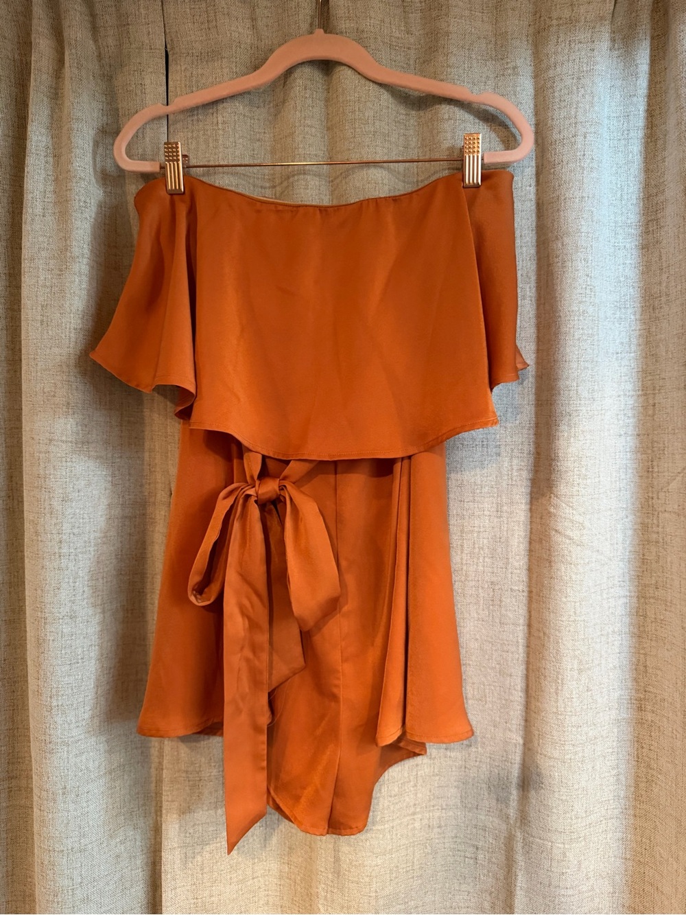 Strapless Tie-Waist Romper in Rust Orange